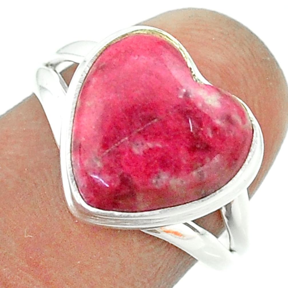 Thulite Ring - 6.07cts solitaire natural pink thulite 925 silver heart ring size 7 t55080