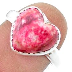 5.71cts solitaire natural pink thulite 925 silver heart ring size 8 u45958