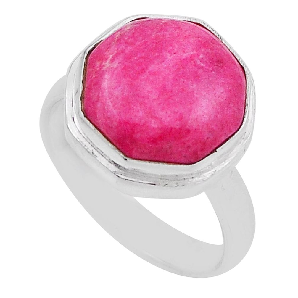 7.30cts solitaire natural pink thulite 925 silver hexagon ring size 6.5 n28399