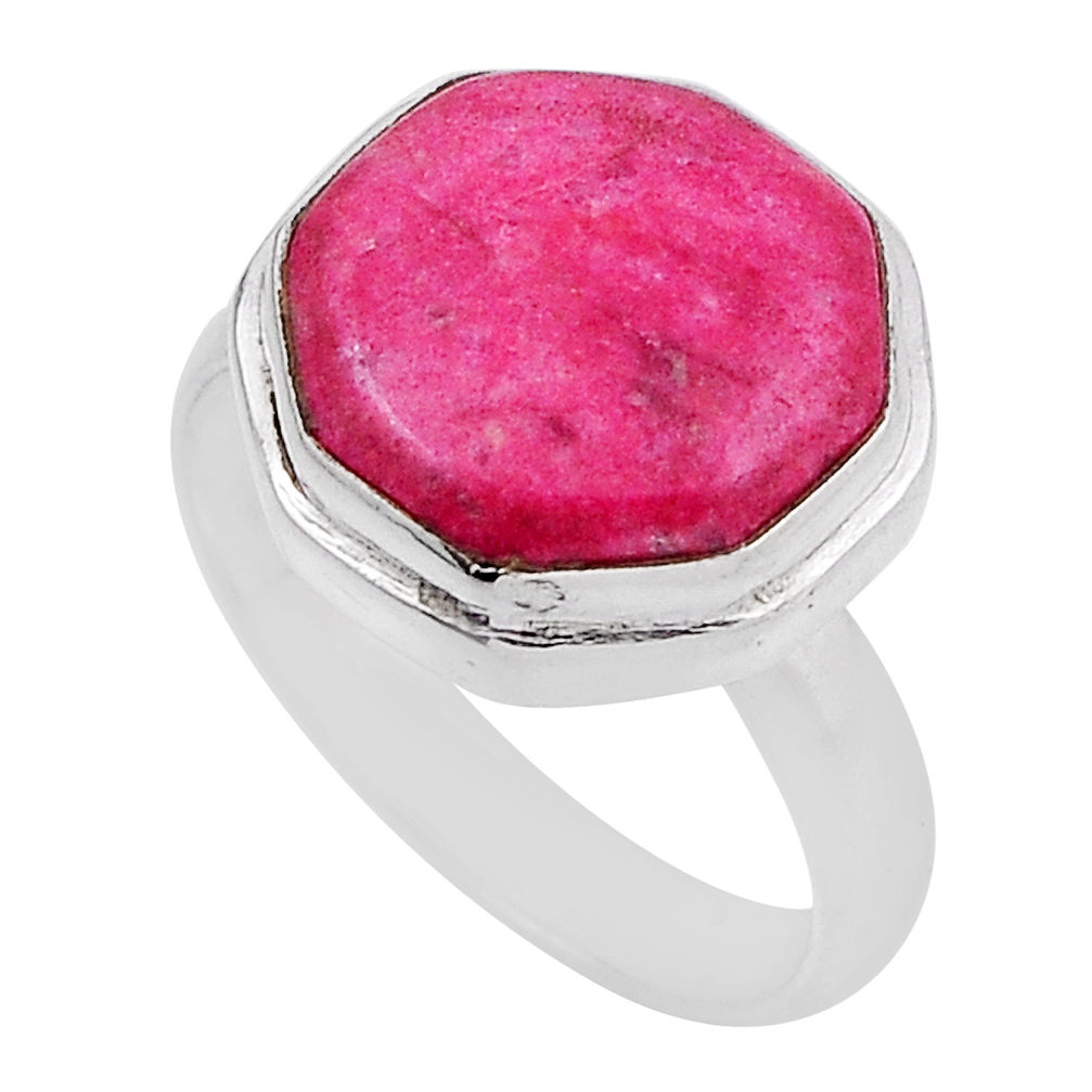 6.54cts solitaire natural pink thulite 925 silver hexagon ring size 7 n28376