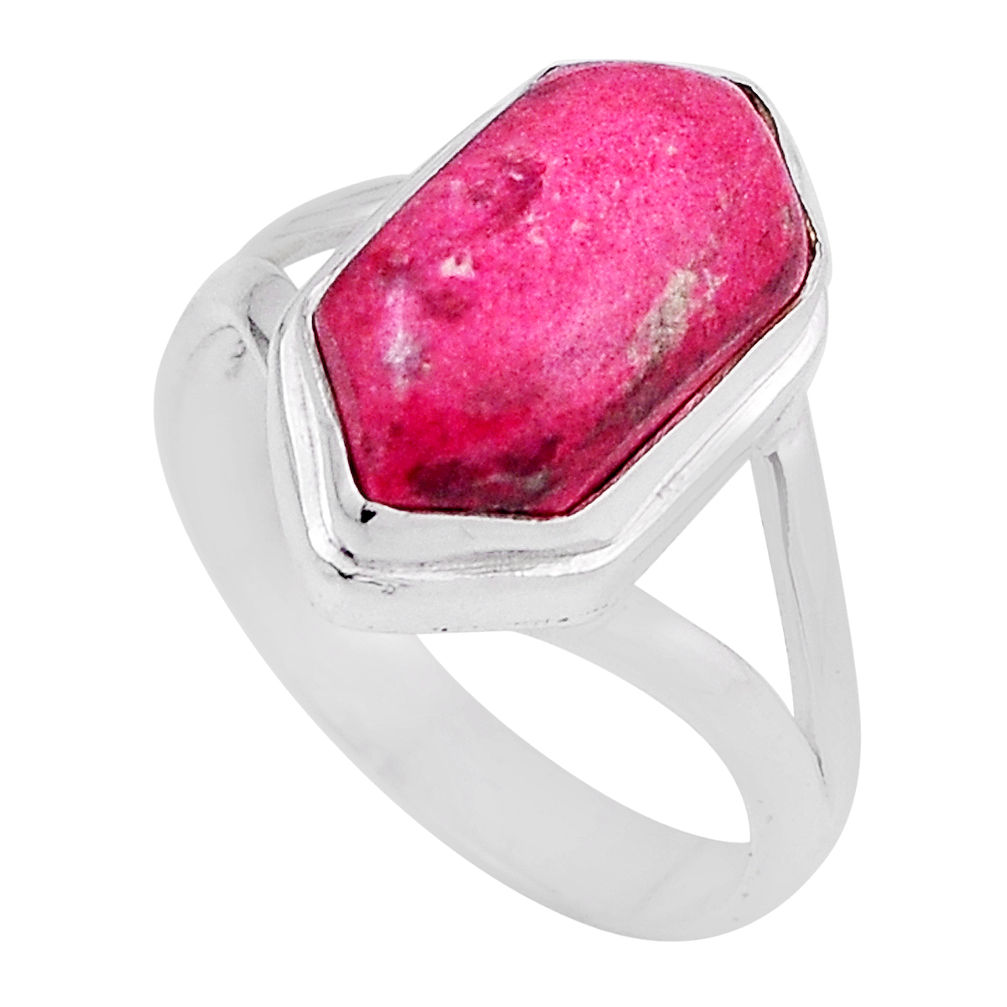 5.11cts solitaire natural pink thulite 925 silver hexagon ring size 8 n28370