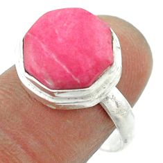 Thulite Ring - 6.31cts solitaire natural pink thulite 925 silver hexagon ring size 8 t55979