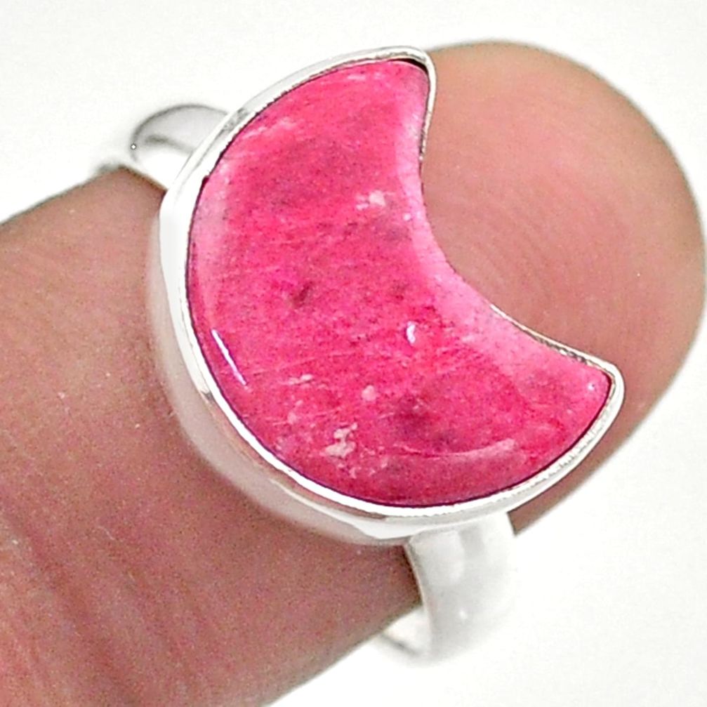 5.53cts solitaire natural pink thulite 925 silver moon ring size 8 t47724