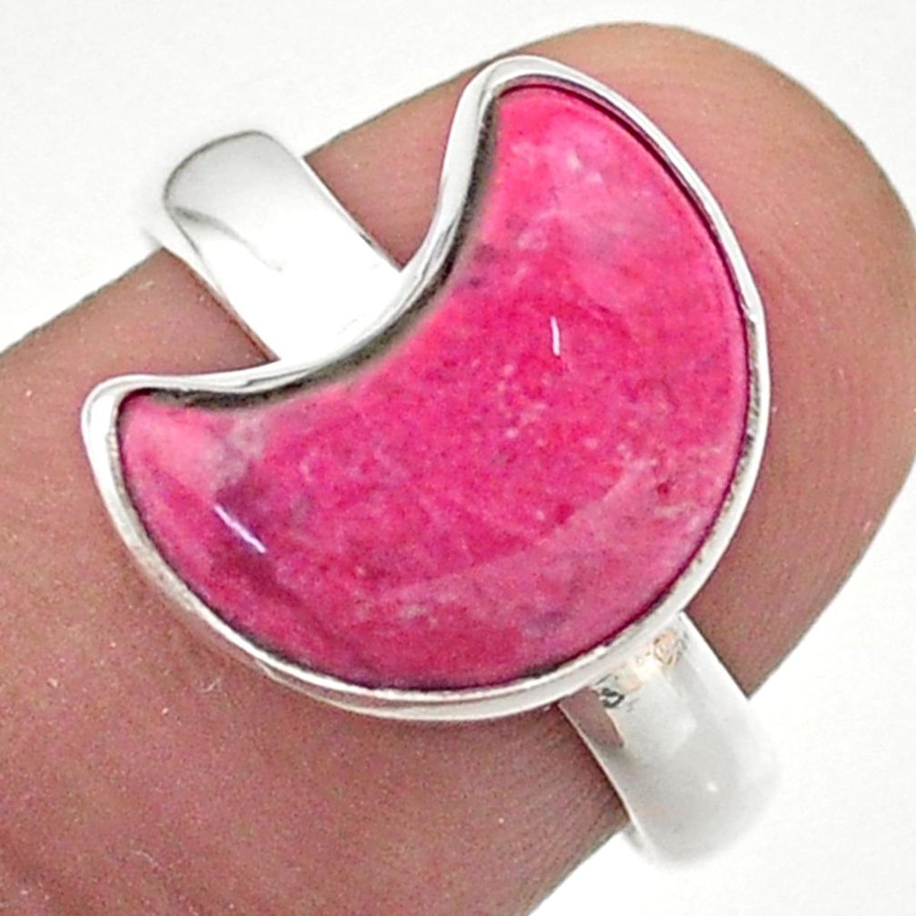 5.54cts solitaire natural pink thulite 925 silver moon ring size 8 t47725