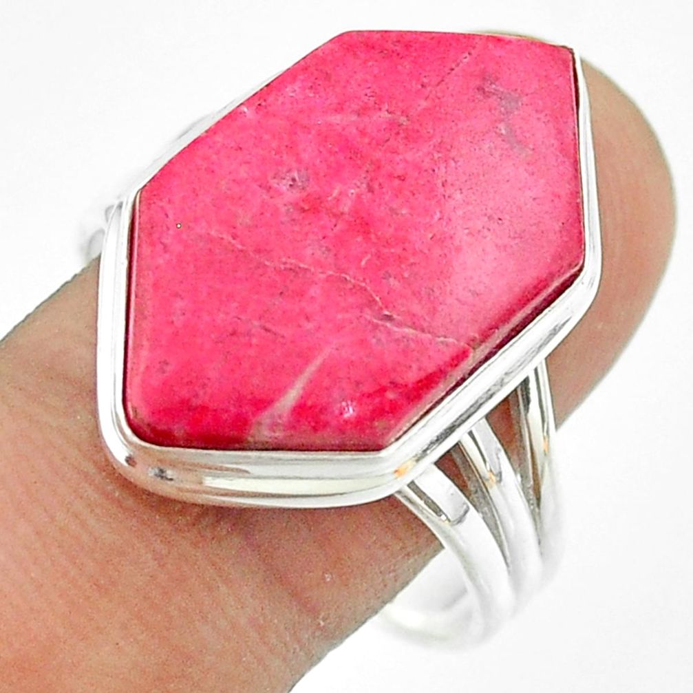 Thulite Ring - 16.87cts solitaire natural pink thulite 925 silver ring jewelry size 11 t54101