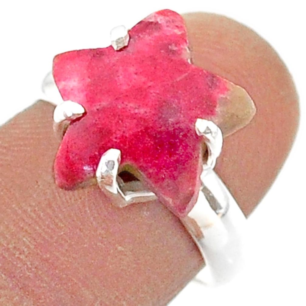 Thulite Stone Ring - 7.62cts solitaire natural pink thulite 925 silver star fish ring size 7 t63424