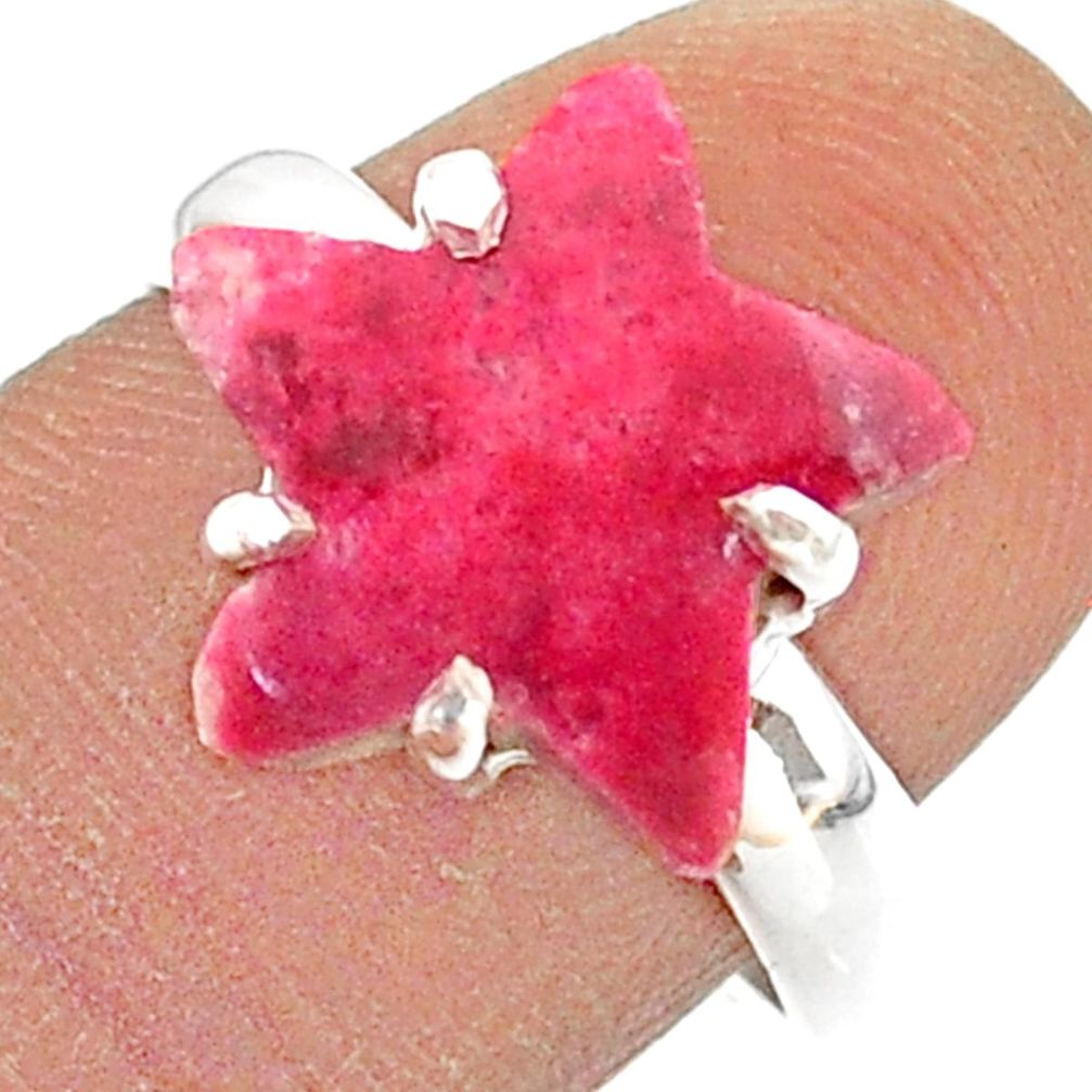 Thulite Stone Ring - 7.97cts solitaire natural pink thulite 925 silver star fish ring size 8 t63425