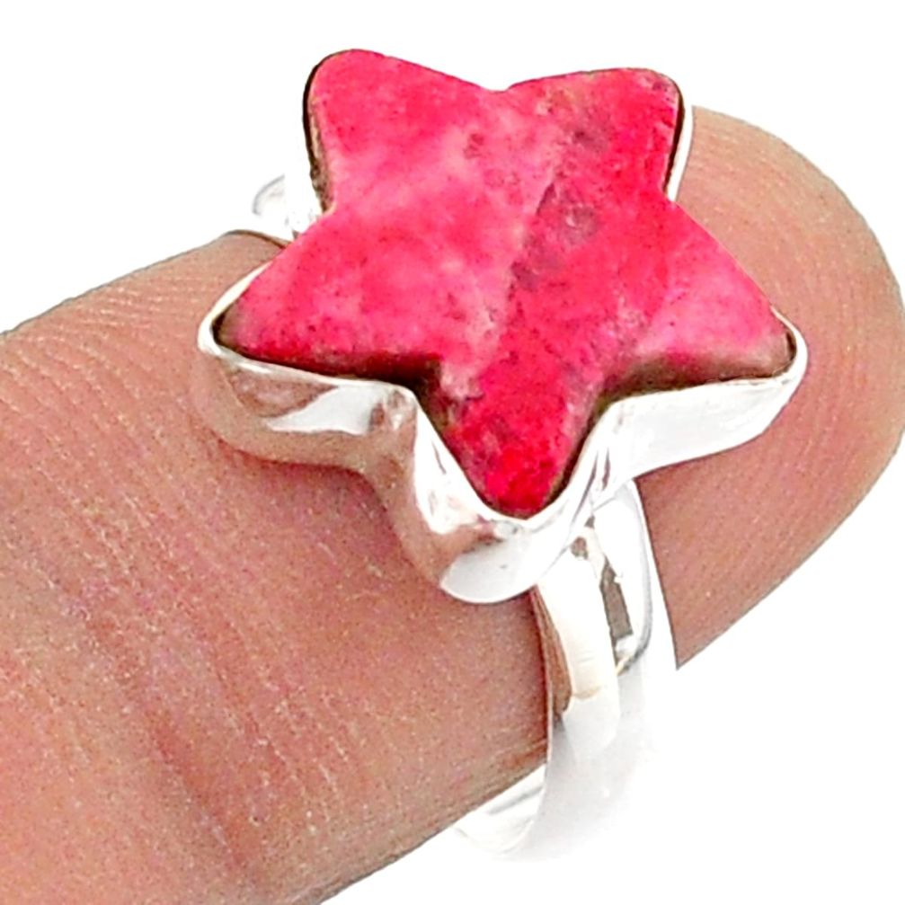 Thulite Stone Ring - 7.60cts solitaire natural pink thulite 925 silver star fish ring size 7.5 t63382