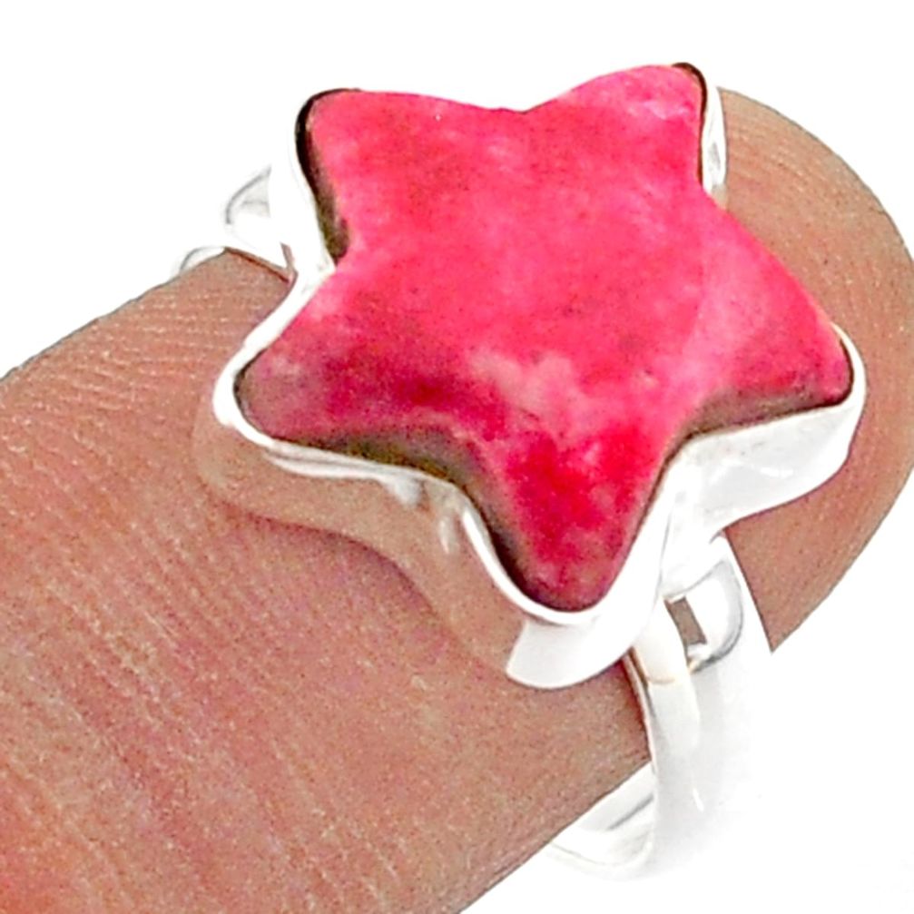 Thulite Stone Ring - 8.28cts solitaire natural pink thulite 925 silver star fish ring size 8.5 t63421