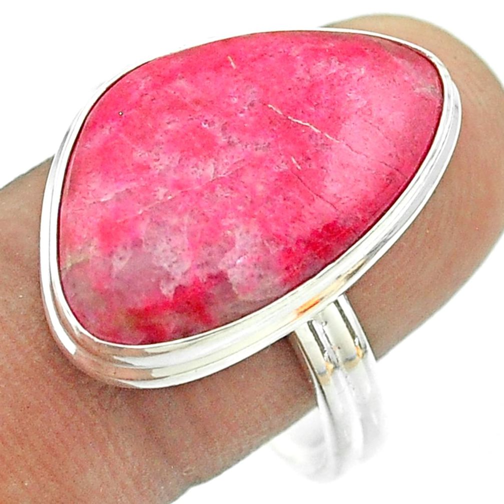 Thulite Ring - 14.40cts solitaire natural pink thulite fancy 925 silver ring size 11 t54088