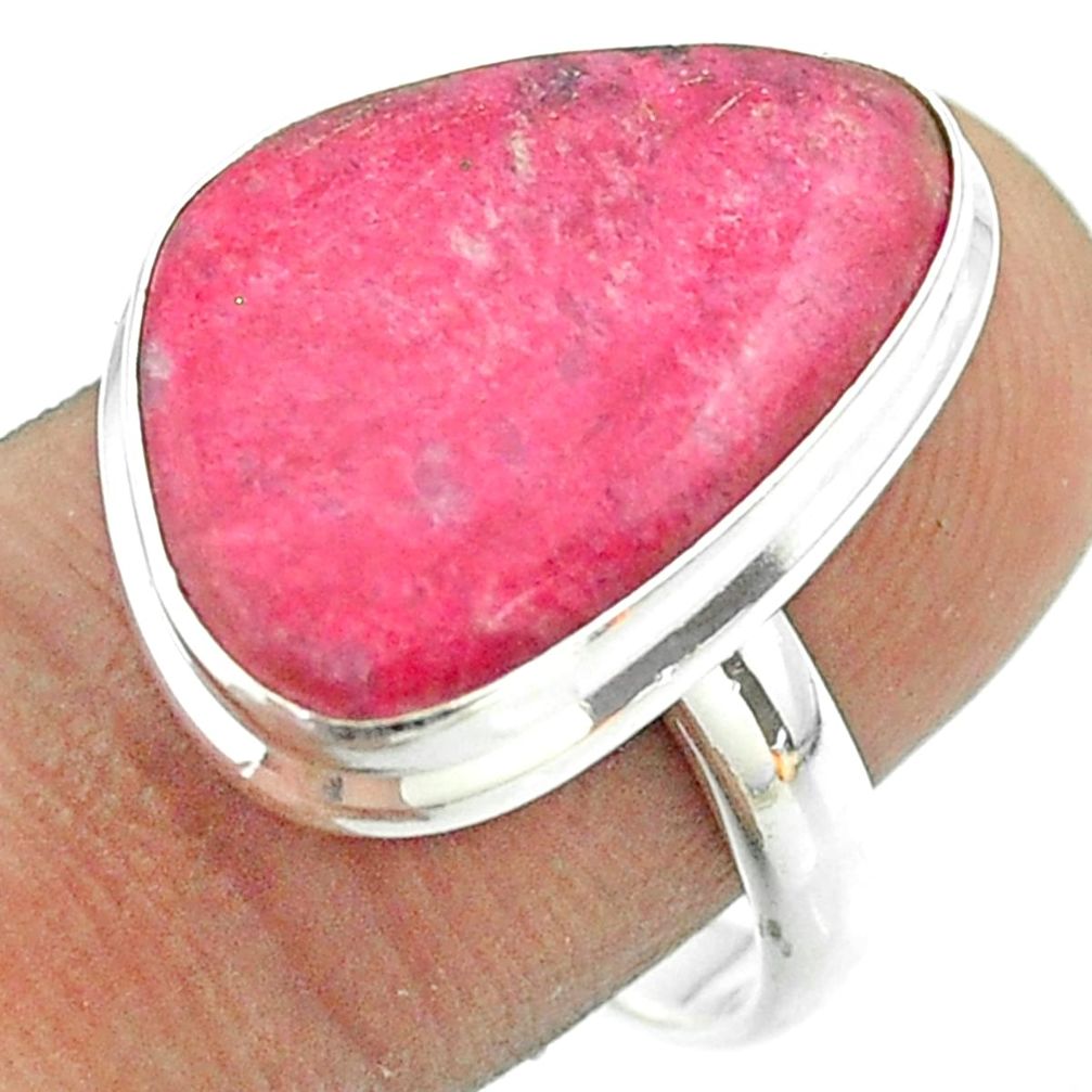 Thulite Ring - 13.87cts solitaire natural pink thulite fancy 925 silver ring size 9 t54113