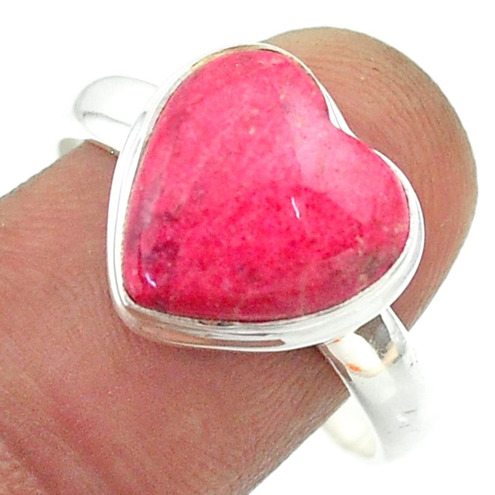 Thulite Ring - 6.85cts solitaire natural pink thulite heart 925 silver ring size 10 t55130