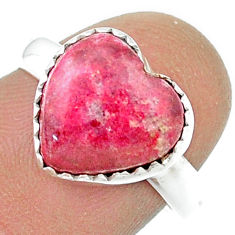 5.64cts solitaire natural pink thulite heart 925 silver ring size 7.5 u45983