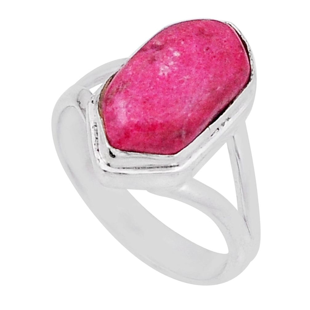5.83cts solitaire natural pink thulite hexagon 925 silver ring size 7 n31367