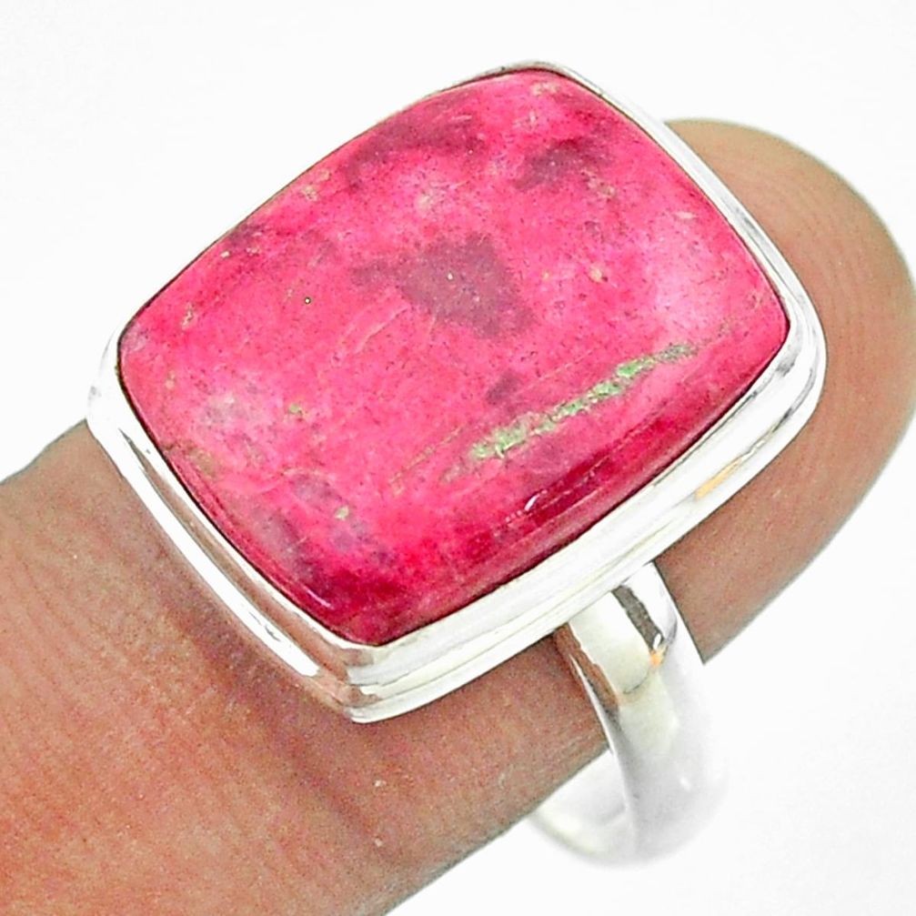 Thulite Ring - 15.16cts solitaire natural pink thulite octagan 925 silver ring size 10 t54105