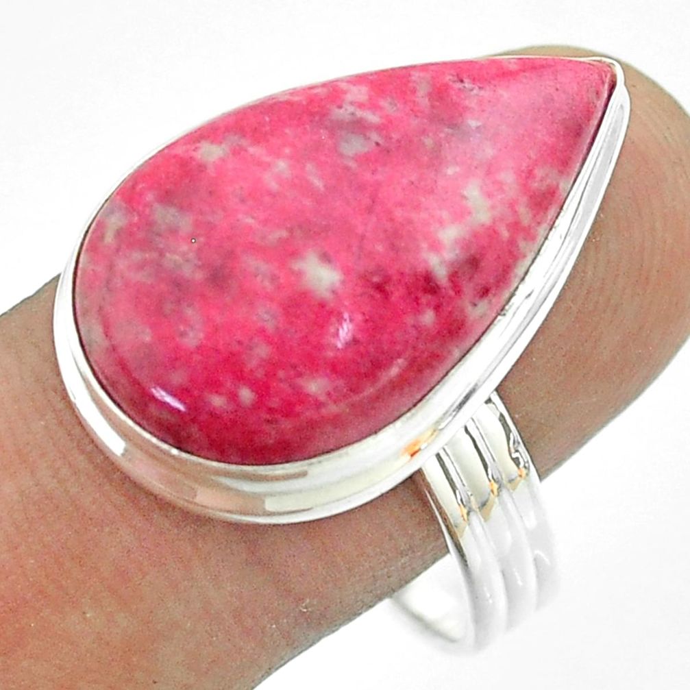 Thulite Ring - 16.70cts solitaire natural pink thulite pear 925 silver ring size 11 t54098