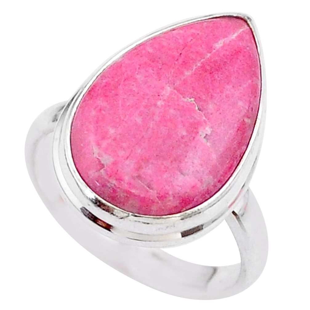 13.50cts solitaire natural pink thulite pear silver ring jewelry size 8 t27784
