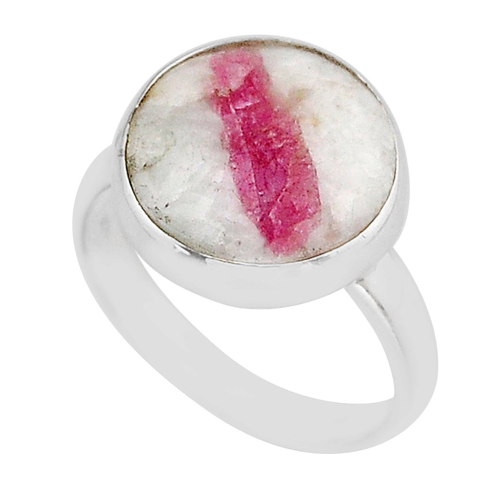 7.67cts solitaire natural pink tourmaline in quartz silver ring size 8.5 y64681