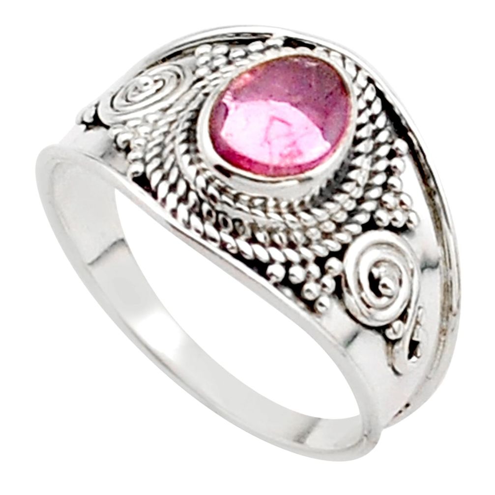 1.47cts solitaire natural pink tourmaline oval 925 silver ring size 7.5 t63029