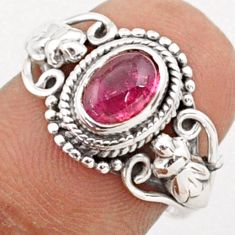 1.45cts solitaire natural pink tourmaline oval 925 silver ring size 6.5 t78472