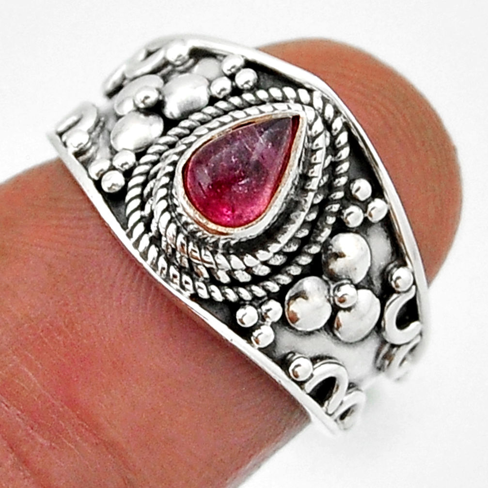 1.14cts solitaire natural pink tourmaline pear 925 silver ring size 5.5 n42933