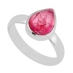2.39cts solitaire natural pink tourmaline pear 925 silver ring size 6.5 y82964