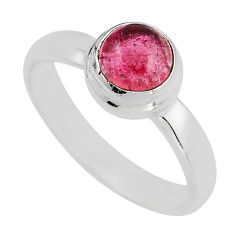 1.13cts solitaire natural pink tourmaline round 925 silver ring size 6.5 y82962