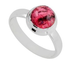 2.30cts solitaire natural pink tourmaline round 925 silver ring size 6.5 y82965