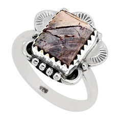 4.22cts solitaire natural porcelain jasper (sci fi) 925 silver ring size 7 n2364