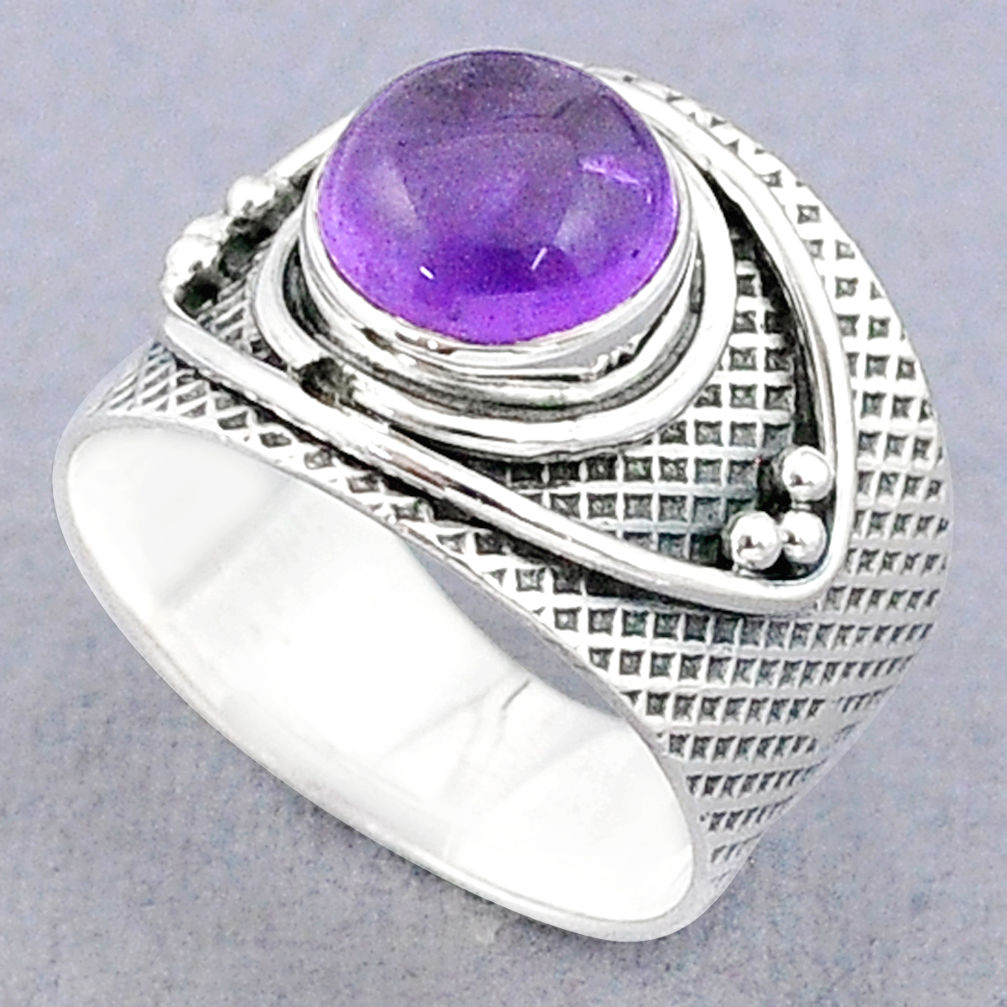 Clearance Sale- 5.26cts solitaire natural purple amethyst 925 silver band ring size 8 u29518
