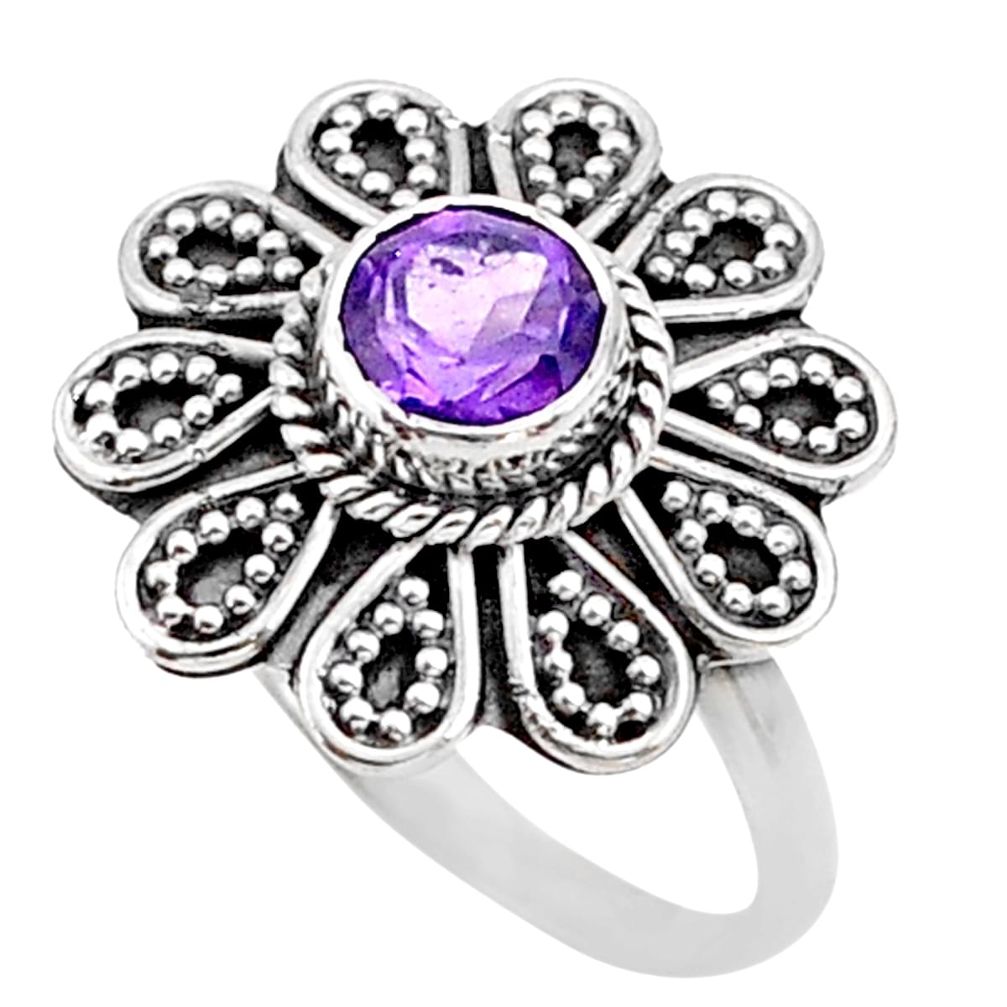 1.21cts solitaire natural purple amethyst 925 silver flower ring size 8 t43863
