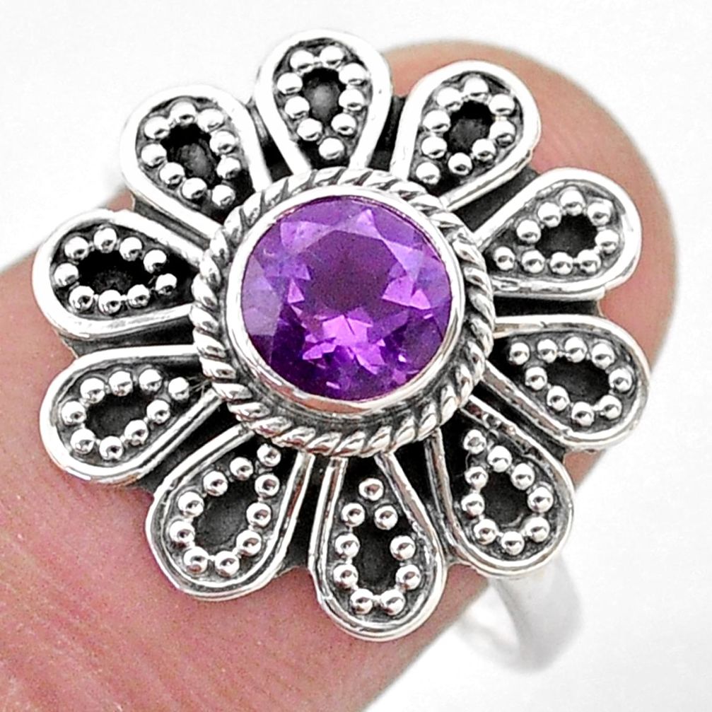 1.16cts solitaire natural purple amethyst 925 silver flower ring size 8 t46106