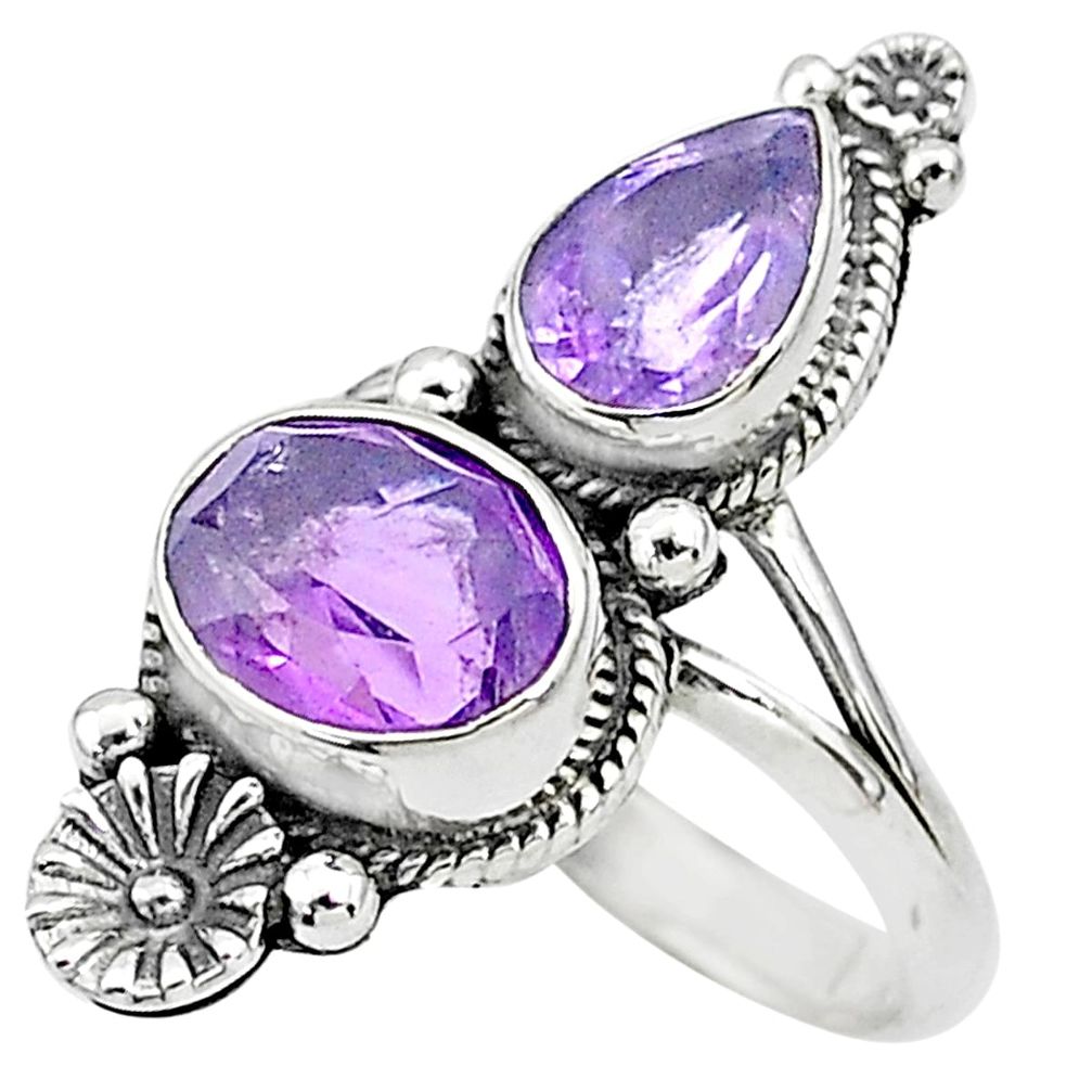 6.26cts solitaire natural purple amethyst 925 silver flower ring size 9 t6421