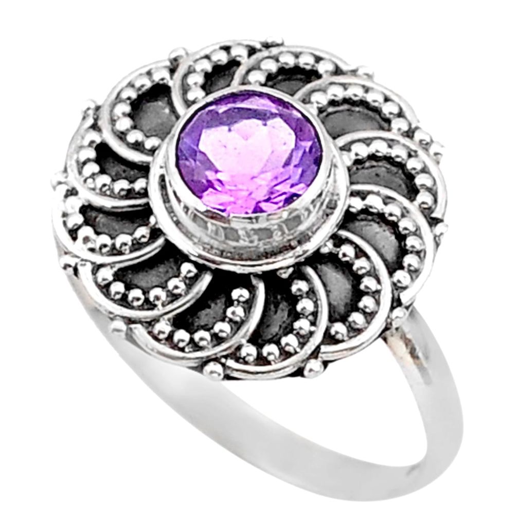 1.22cts solitaire natural purple amethyst 925 silver flower ring size 8.5 t43862