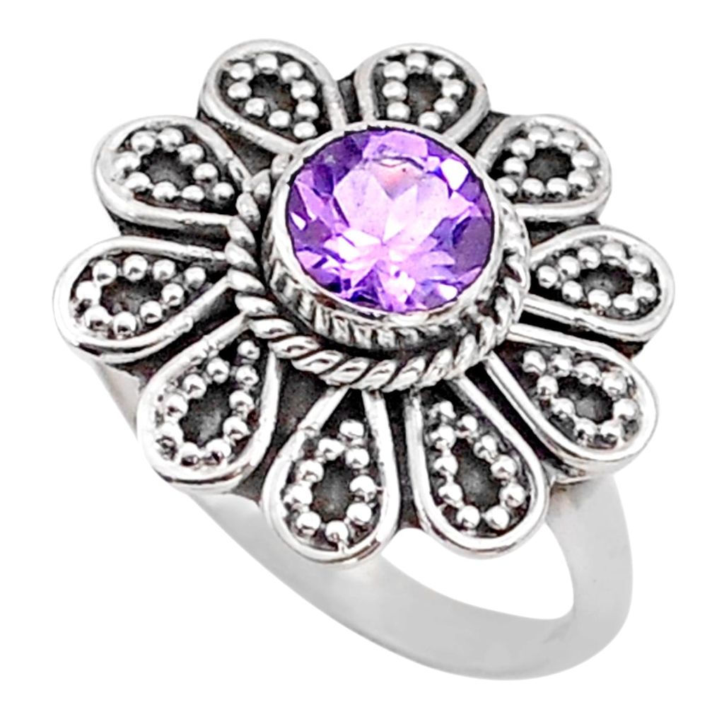 1.09cts solitaire natural purple amethyst 925 silver flower ring size 7.5 t43881