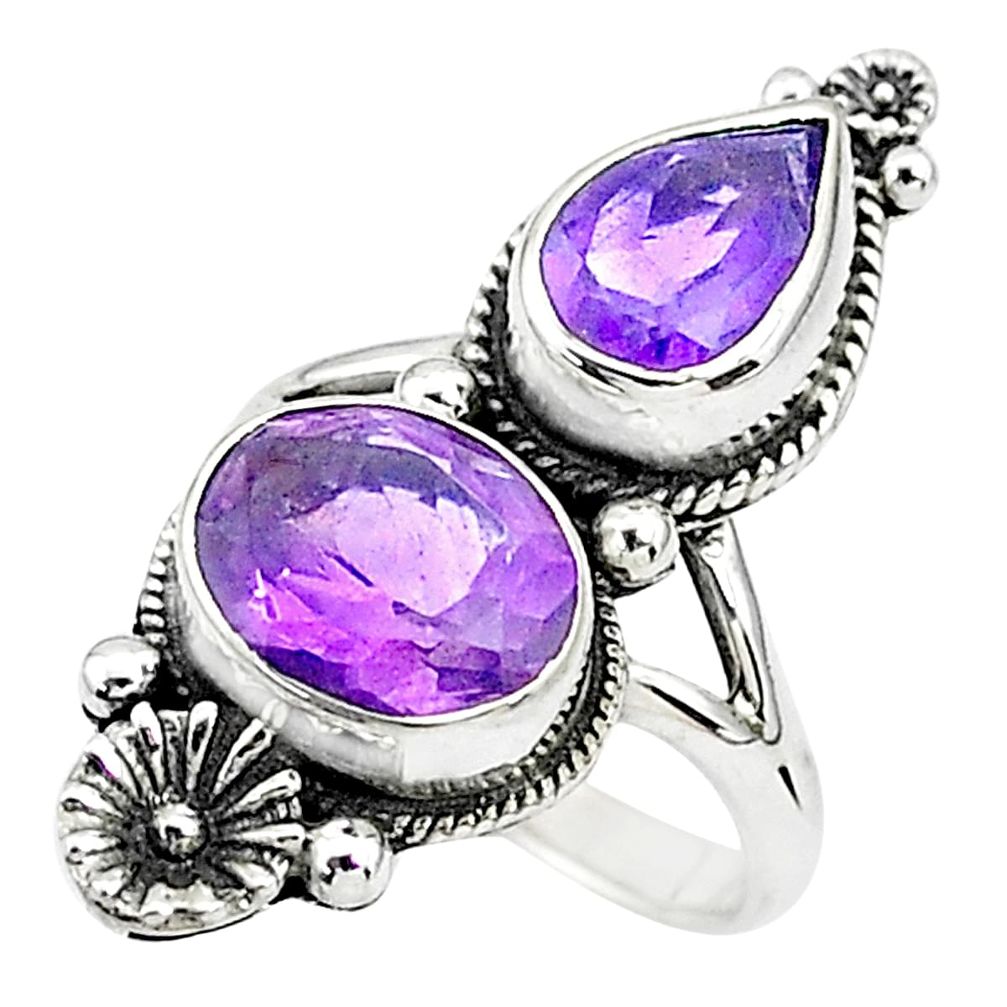 6.26cts solitaire natural purple amethyst 925 silver flower ring size 6.5 t6422
