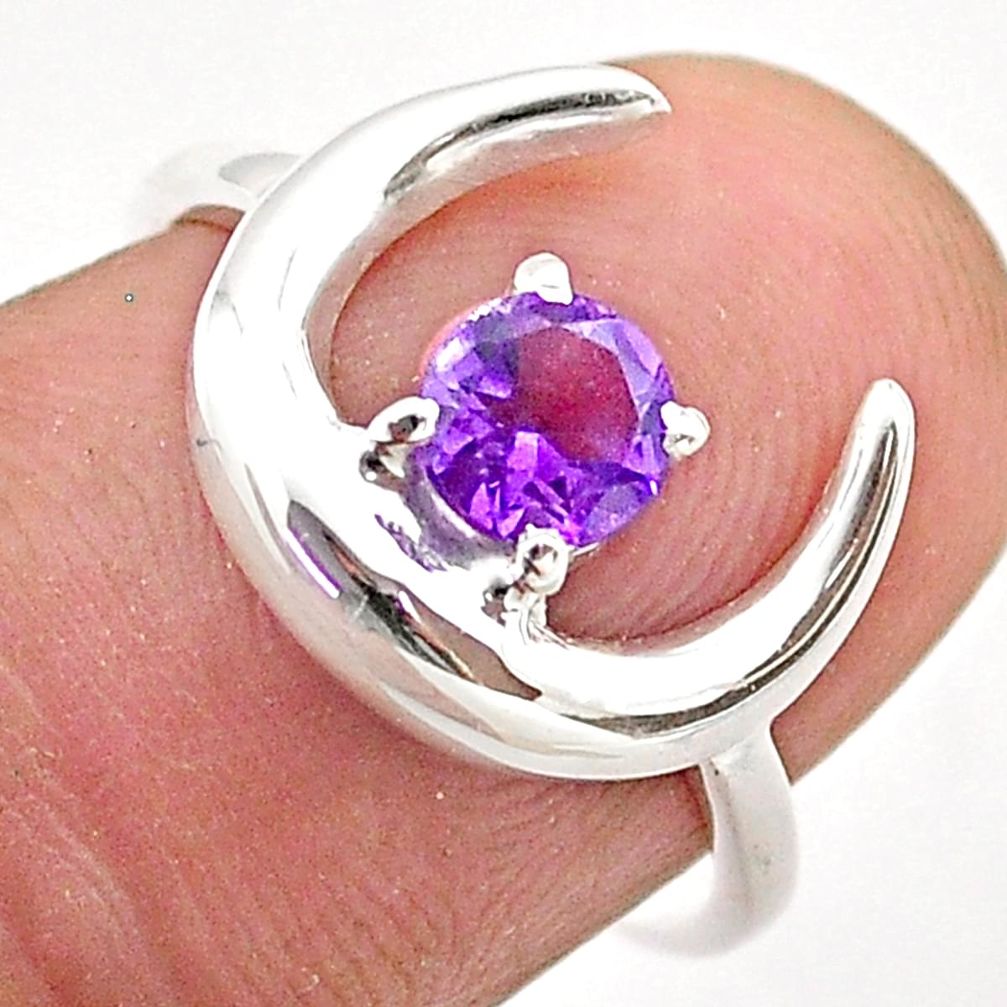 0.74cts solitaire natural purple amethyst 925 silver moon ring size 7 t67623