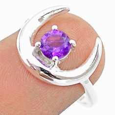 Clearance Sale- 0.76cts solitaire natural purple amethyst 925 silver moon ring size 7 u24895