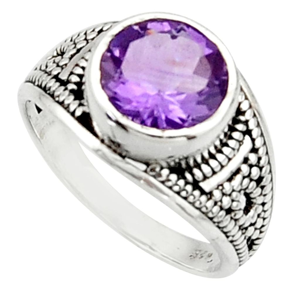 4.84cts solitaire natural purple amethyst 925 silver ring size 8.5 r40706