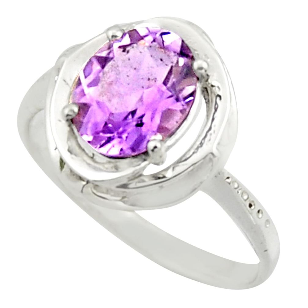 3.05cts solitaire natural purple amethyst 925 silver ring size 7.5 r41906