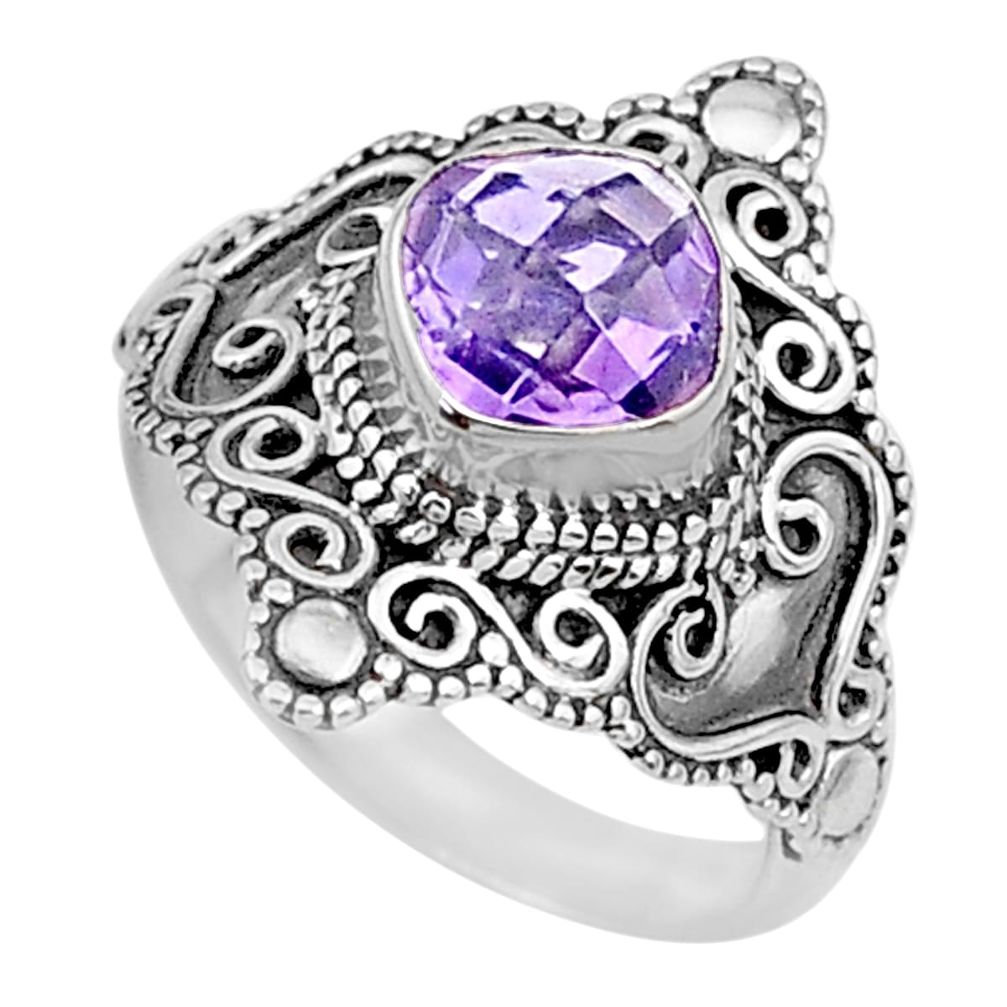 2.46cts solitaire natural purple amethyst 925 silver ring size 7.5 t10512