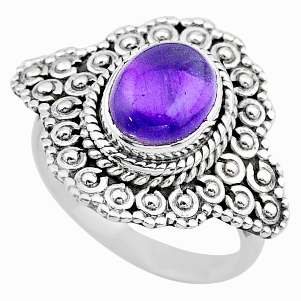 3.17cts solitaire natural purple amethyst 925 silver ring size 6.5 t20122