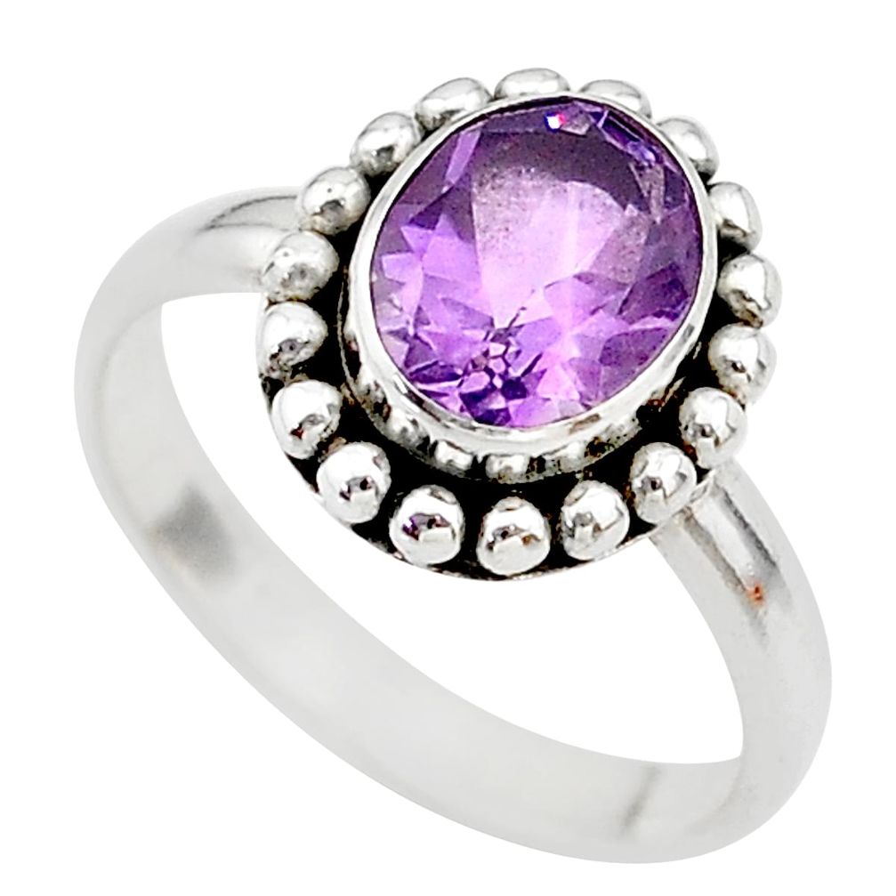 3.29cts solitaire natural purple amethyst 925 silver ring size 7.5 t20282