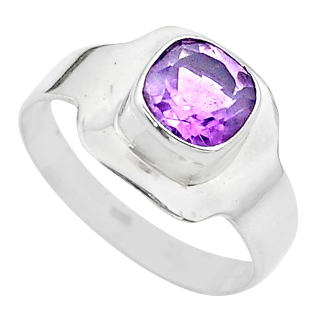 2.42cts solitaire natural purple amethyst 925 silver ring size 8.5 t23180
