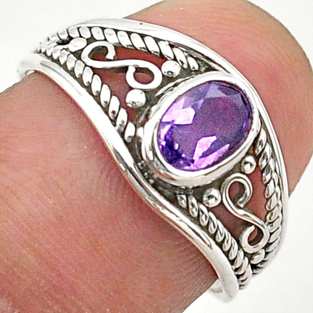 1.42cts solitaire natural purple amethyst 925 silver ring size 5.5 t40144