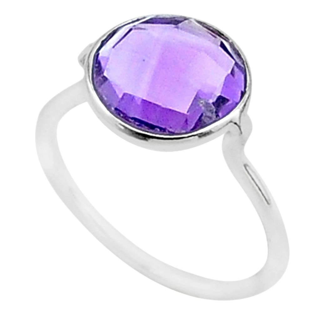 4.53cts solitaire natural purple amethyst 925 silver ring size 6.5 t50683