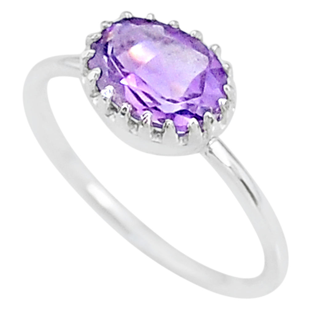 1.95cts solitaire natural purple amethyst 925 silver ring size 6.5 t8973