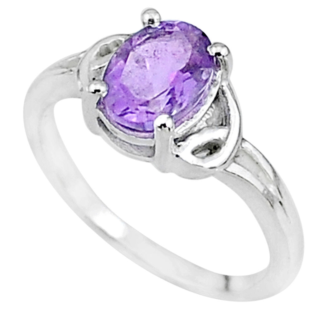 2.41cts solitaire natural purple amethyst 925 silver ring size 6.5 t9068