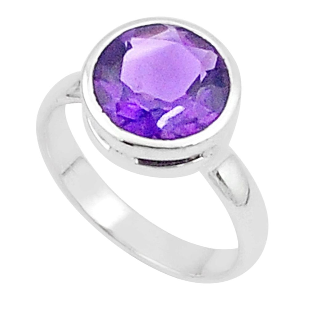 5.47cts solitaire natural purple amethyst 925 silver ring size 8.5 u27892