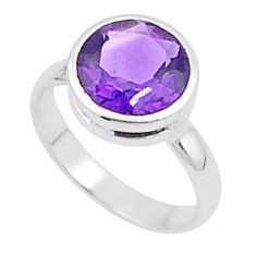 5.47cts solitaire natural purple amethyst 925 silver ring size 8.5 u27892